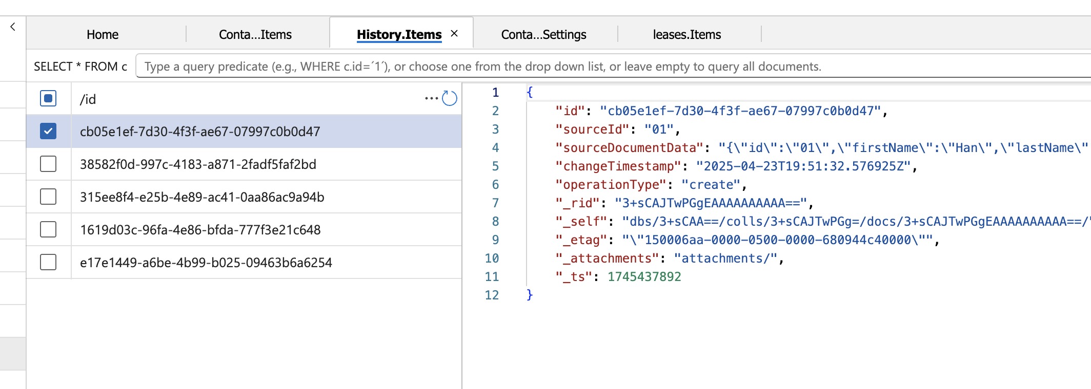 Change Feed Create Saved