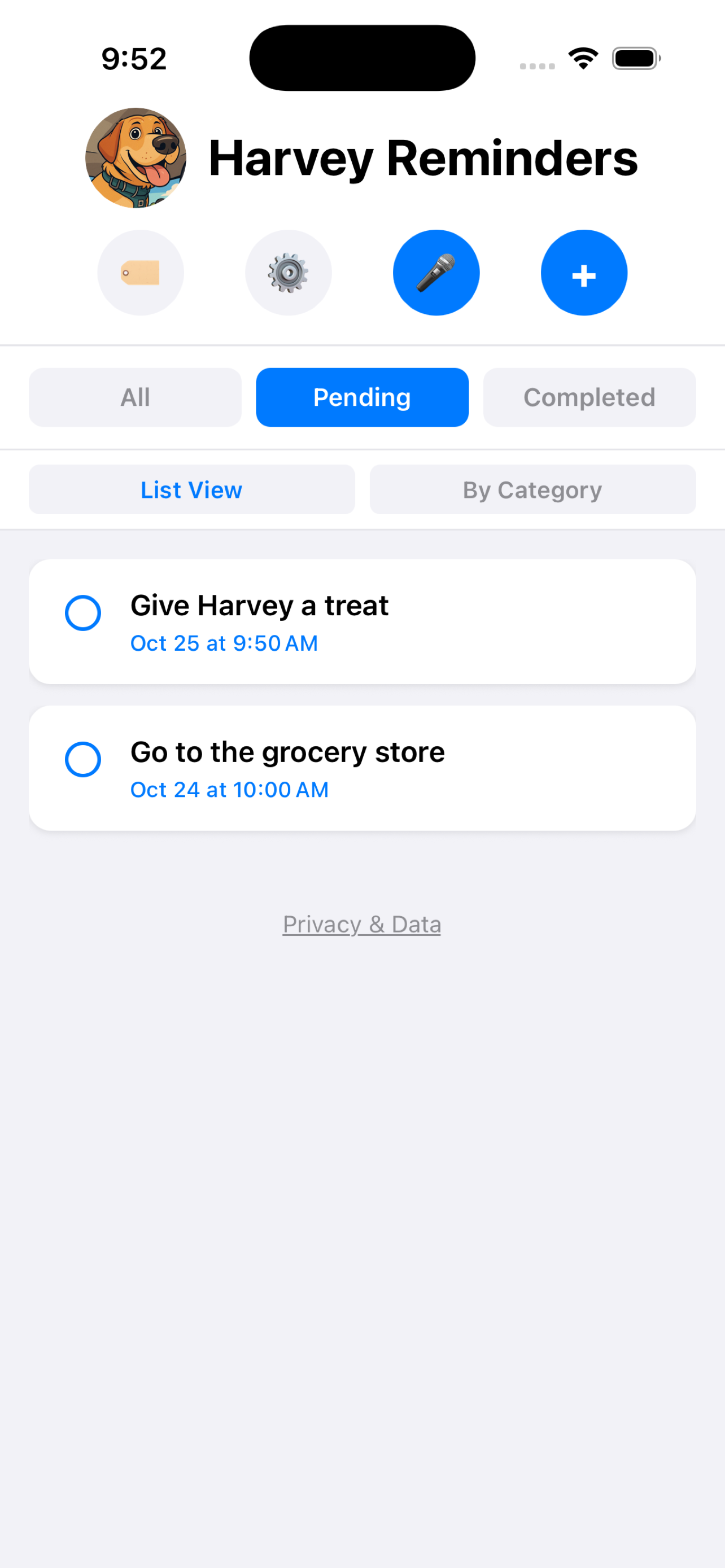 Harvey Reminders screenshot