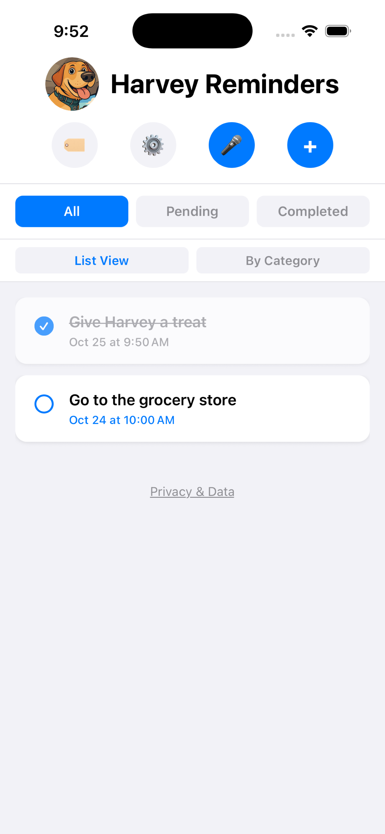 Harvey Reminders screenshot